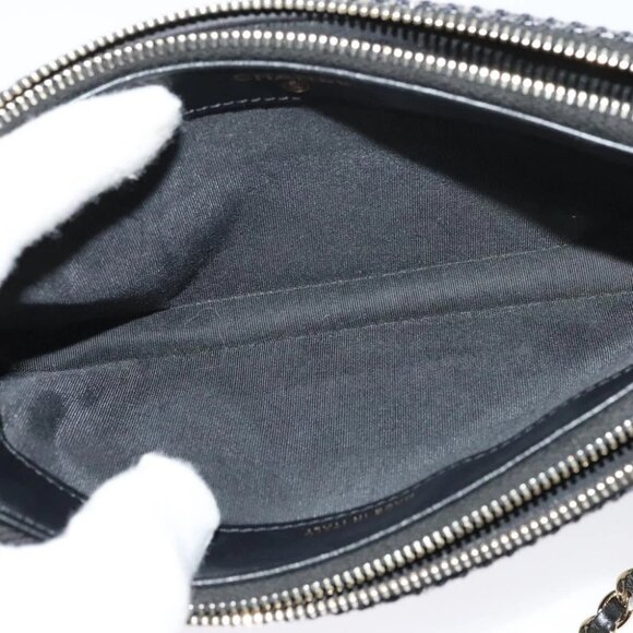 CHANEL Deauville line COCO Mark Chain Wallet Raffia Navy Gold CC Auth 127827 - Picture 11 of 14